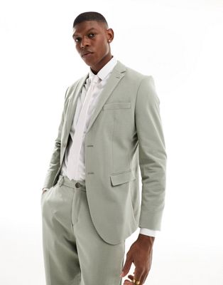 Selected Homme slim fit suit jacket in sage seersucker Selected