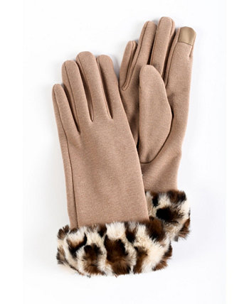 Женские перчатки из искусственного меха с леопардовыми манжетами и сенсорным экраном Marcus Adler
