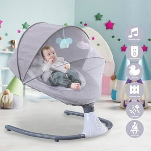 HAOUUCYIN Electric Baby Swing, bluetooth Music Infant Bouncer with 12 Lullabies for Boys Girls, Gray Visit the HAOUUCYIN Store