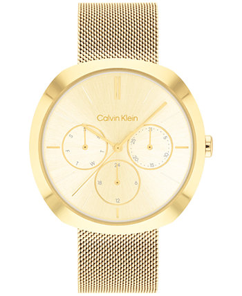 Женские многофункциональные золотые часы с сетчатым браслетом из нержавеющей стали 38 мм Calvin Klein