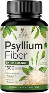 Psyllium Husk Capsules (Капсулы) 1500mg, Natural Soluble & Insoluble Fiber, Psyllium Husk Powder (Порошок) Fiber Caps Supports Digestion Colon Health & Regularity, Non-GMO Vegan Gluten Free Supplement - 60 Count Nature's Nutrition