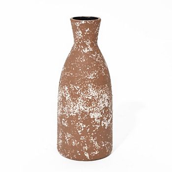 LuxenHome Rustic Brown 12.2-inch Tall Round Stoneware Vase Luxen Home