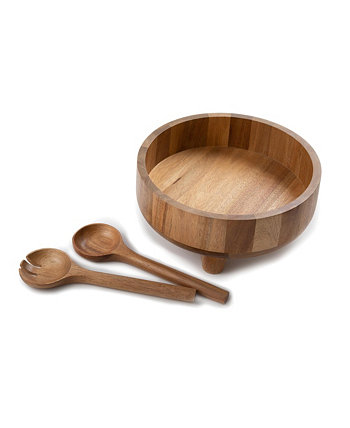 Footed Wood Bowl with Salad Servers, Set of 3 THIRSTYSTONE