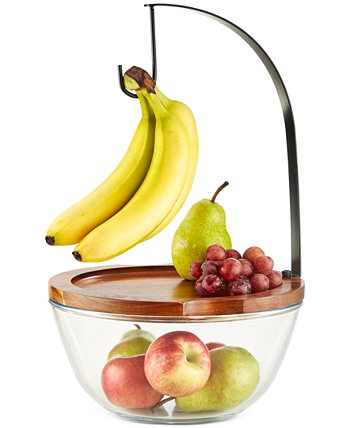 Ваза для фруктов из дерева и стекла с крючком для банана, созданная для Macy's The Cellar