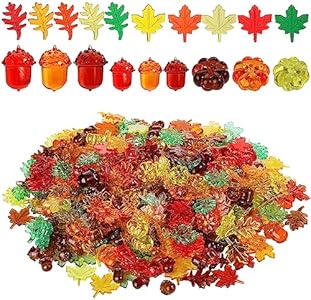 Frienda 400 Pieces Fall Vase Filler Thanksgiving Sensory Bin Filler Mini Pumpkins Acrylic Leaves Maple Acorns Table Vase Fillers for DIY Crafts Home Decoration Thanksgiving and Autumn Decor Frienda