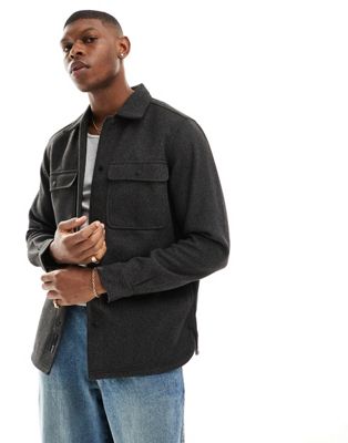 ONLY & SONS faux wool overshirt in charcoal Only & Sons