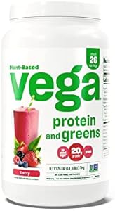 Vega Protein and Greens Protein Powder (Порошок), Berry - 20g Plant Based Protein Plus Veggies, Vegan, Non GMO, Pea Protein for Women and Men, 1.3 lbs (Packaging May Vary) Vega