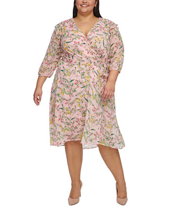 Шифоновое платье миди размера плюс с цветочным принтом и рукавами 3/4 Tommy Hilfiger