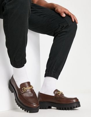 ASRA Franklin chain loafers in brown leather ASRA