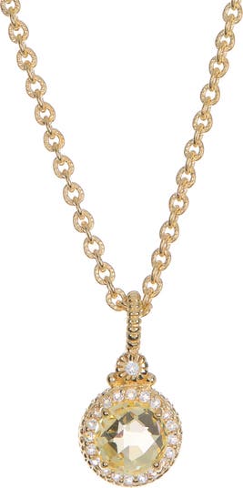 Ожерелье с кулоном CZ из 14-каратного золота с белым топазом Halo Round Canary CZ Judith Ripka