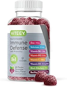 Multivitamin Gummies 8 in 1 Immune Support Supplement with Probiotics - Immune Boosters for Adults & Teens - Vegetarian, Gelatin Free, GMO Free - Chewable Berry Flavored Pectin Immune Defense Gummy Viteey