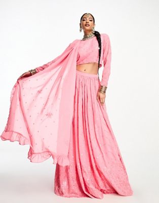 Розовая пышная юбка с вышивкой Nesavaali lehenga Nesavaali