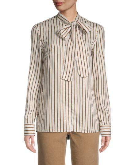 Полосатая блузка из смесового шелка с завязкой на шее Akris punto