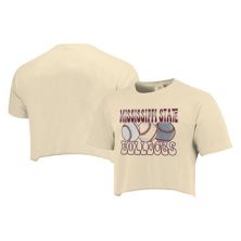Women's Natural Mississippi State Bulldogs Comfort Colors Baseball Cropped T-Shirt Image One