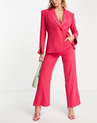 Amy Lynn high waisted fluid wide leg pants with side slit detail in fuchsia pink - part of a set Amy Lynn