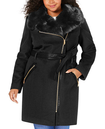 Асимметричное пальто с запахом и воротником из искусственного меха больших размеров, созданное для Macy's Via Spiga