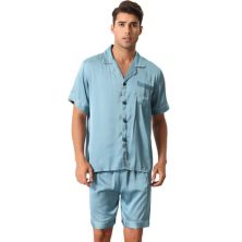 Мужские атласные пижамные комплекты на пуговицах, рубашка с коротким рукавом и шорты, одежда для сна Cheibear