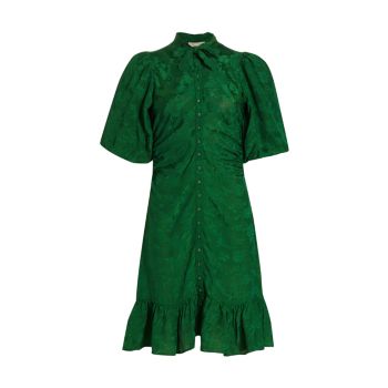 Жаккардовое мини-платье с пышными рукавами BYTIMO