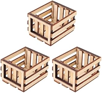 Toyvian 3PCS Miniature Dollhouse mini baskets miniature craft mini storage baskets Crate, Wooden Milk Toyvian