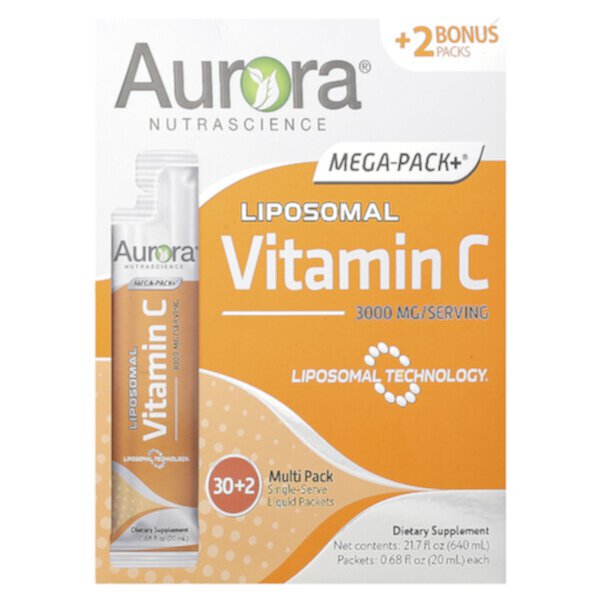 Mega-Pack+ Липосомальный витамин С, 3000 мг, 32 упаковки по 0,68 жидкой унции (20 мл) каждая Aurora Nutrascience