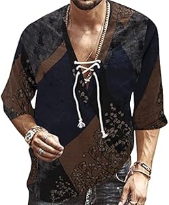 Men's Fashion Shirt Short Sleeve Beach V-Neck Drawstring Printing Yoga African Summer Top Rela Bota