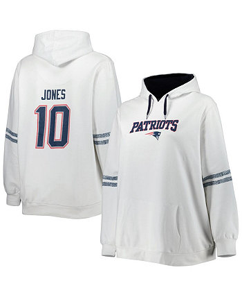 Женский белый пуловер с капюшоном Mac Jones New England Patriots больших размеров с именем и номером Profile