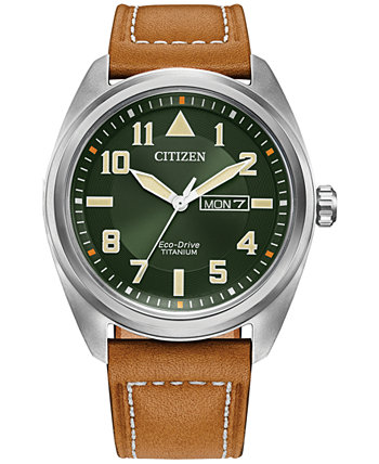 Мужские часы Eco-Drive Brycen с коричневым кожаным ремешком, 42 мм Citizen