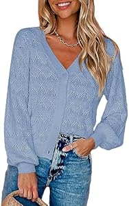 Dokotoo Cropped Cardigan Sweaters for Women Long Sleeve Crochet Knit Shrug Open Front V-Neck Button up Tops Dokotoo