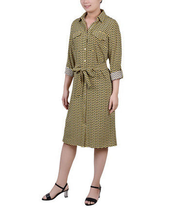 Женское платье-рубашка с длинными рукавами 3/4 и поясом NY Collection