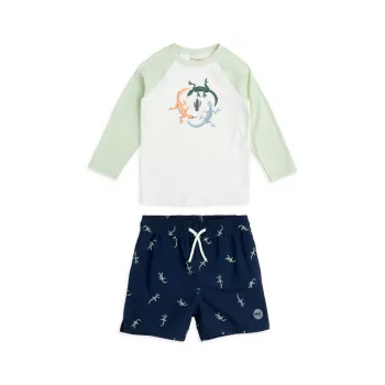 Little Boy's &amp; Футболка Gecko с длинными рукавами для мальчиков и amp; Комплект шорт для плавания Miles the Label