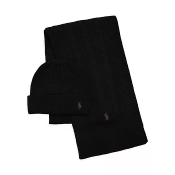 Двухкомпонентная кашемировая шапка косой вязки с оригинальной этикеткой и усилитель; Комплект шарфов Polo Ralph Lauren