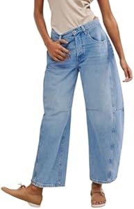 Kedera Women's Barrel Jeans Wide Leg Jeans Baggy Boyfriend Denim Pants Y2K Horseshoe Trousers School Relaxed Jeans Kedera