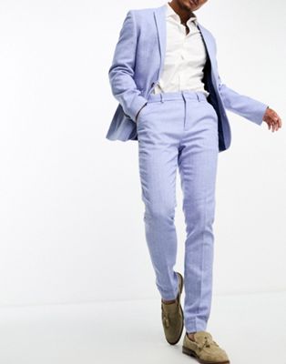 Узкие брюки из смесовой шерсти ASOS DESIGN пастельно-синего цвета с узором «в елочку» ASOS DESIGN