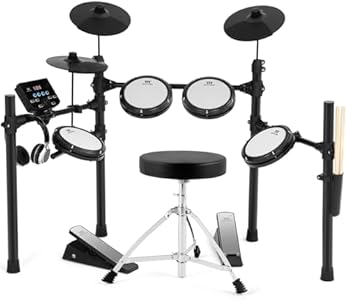 MUSTAR Electronic Drum Set, 10 Piece Electric Drum Set with 450 Sounds, Quiet Mesh Drum Pads, 2 Cymbals w/Choke, Kick Drum, 2 Pedals, Headphones, Sticks, USB MIDI (4 Pads & 3 Cymbals & Stool) MUSTAR