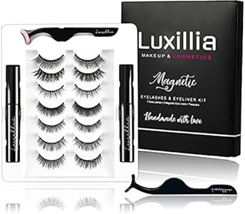 Luxillia Magnetic Eyelashes with Eyeliner 10-Piece Set, Most Natural Looking Magnetic Lashes Kit with Applicator, Best 8D, 3D Look, Reusable Fake Eye Lash, No Glue, Strongest Waterproof Liquid Liner Luxillia