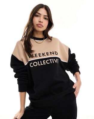 ASOS DESIGN Weekend Collective oversized color block sweatshirt in camel and black ASOS Weekend Collective