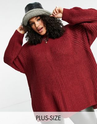 Only Curve ribbed balloon sleeve sweater in red Only Curve