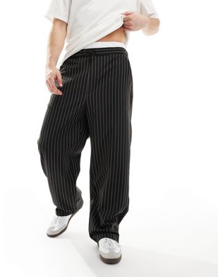 Черные брюки строгого кроя с широкими полосками и боксерами Bershka Bershka