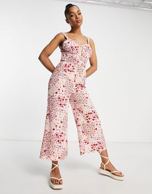 Wednesday's Girl wide leg cami jumpsuit in pink ditsy floral Wednesday's Girl