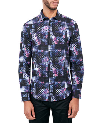Мужская рубашка на пуговицах с принтом в стиле пэчворк и классическим принтом без утюга Society of Threads