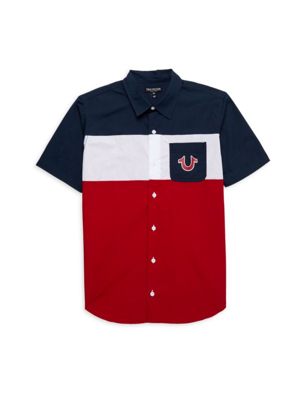 Рубашка с цветными блоками и логотипом для маленьких мальчиков True Religion
