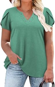 DOLNINE Womens Plus Size Tops Basic Casual T-Shirts Ring Hole V Neck Petal Short Sleeve Tee Tunics DOLNINE