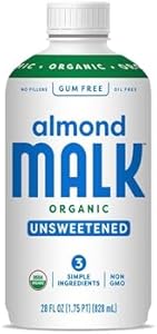 Malk Organic Unsweetened Almond Milk - 28 fl oz - Non GMO, Whole 30 approved, Dairy Free, Vegan, Plant Based MALK