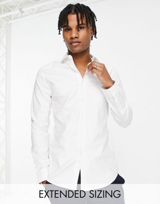 Белая твиловая рубашка скинни с вырезом на воротнике ASOS DESIGN Premium, легкая глажка ASOS DESIGN
