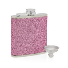 Okuna Outpost Glitter Stainless Steel Flask with Funnel for Women's Purse, Rose Pink (6oz) Okuna Outpost