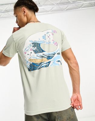 RIPNDIP футболка Great Wave цвета шалфея с принтом на груди и спине Rip N Dip