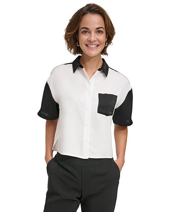 Женская рубашка с короткими рукавами с цветными блоками DKNY