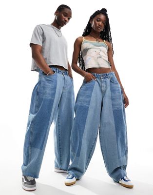 COLLUSION unisex patchwork denim balloon jeans in midwash Collusion