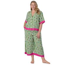 Plus Size Women's Beauty Sleep Social 2-Piece Notch Pajama Top & Cropped Bottoms Sleep Set Beauty Sleep Social