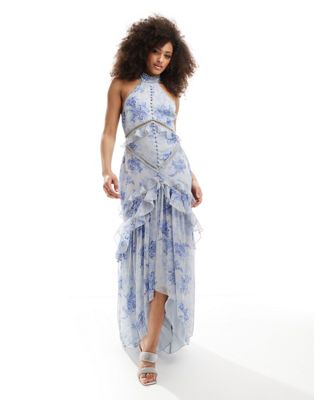 Ярусное платье макси с кружевной вставкой и круглой окантовкой ASOS DESIGN с винтажным цветочным принтом ASOS DESIGN